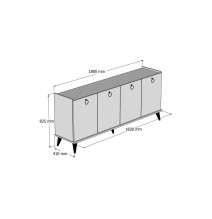 Buffet de Melamina Nogal-Negro - 182x41x82,5cm - 4 Puertas y Múltiples Estantes.