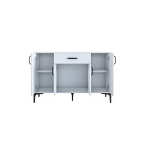 Buffet en Melamina Blanca con Pata Metálica Negra - 120x40x78.5 cm