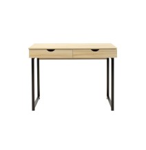 Mesa de Ordenador Metálica Negra con MDF en Madera de Arce - Escritorio con 2 Cajones - 100x48x75 cm