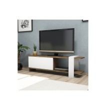 Mueble TV con Diseño Moderno, 1 Puerta y Estantes en Blanco-Nogal - 120x25x37cm: Funcionalidad y Estilo para tu Sala